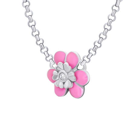 Кольє Магнолія з рожевою емаллю та фіанітом - Зображення 2