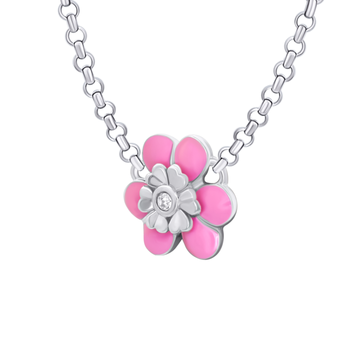 Кольє Магнолія з рожевою емаллю та фіанітом - Зображення 2