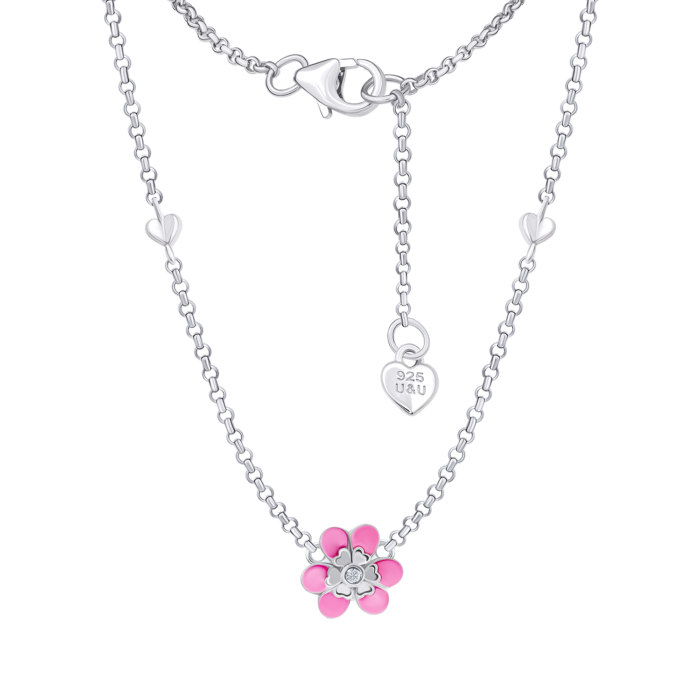 Кольє Магнолія з рожевою емаллю та фіанітом - Зображення 3