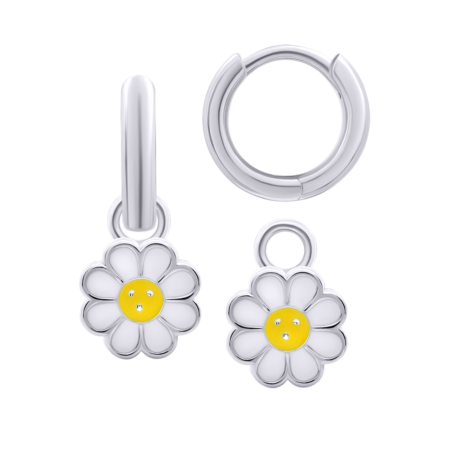 Сережки з підвісами 12х12 Ромашка Жовто-Білий