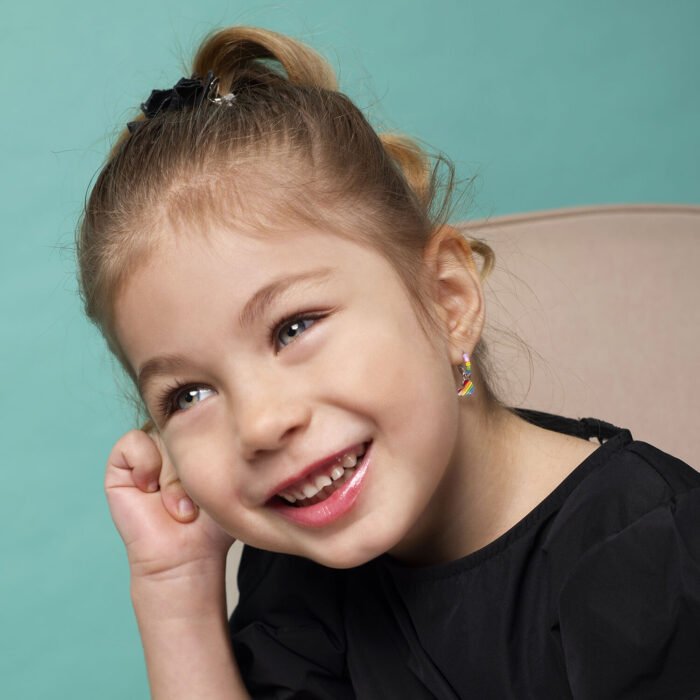 Сережки з підвісами Серце кольорове 12х12 веселка - Зображення 2