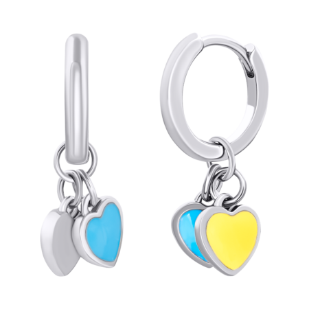 Сережки з підвісами-серцями Україна із жовтою та блакитною емаллю 12 мм - Зображення 2