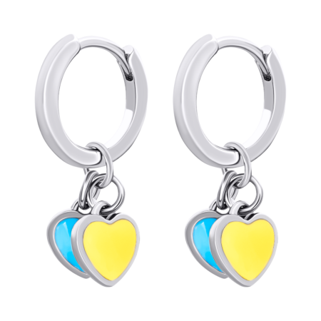 Сережки з підвісами-серцями Україна із жовтою та блакитною емаллю 12 мм - Зображення 3