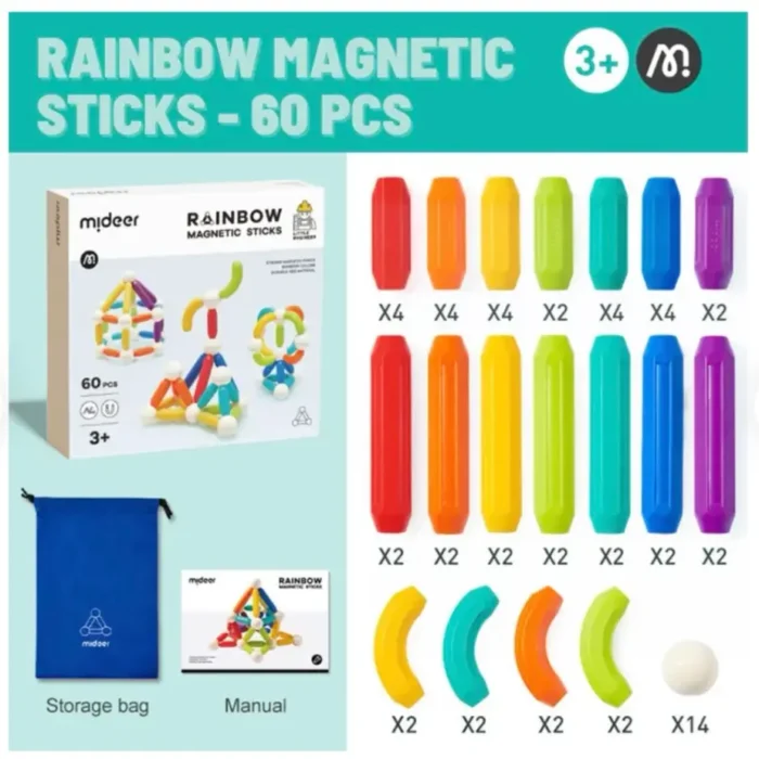 Магнітний конструктор Палички веселки, 60 деталей - Зображення 2