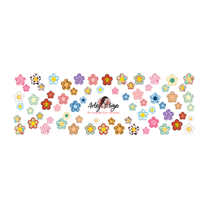 Дитячі наліпки на нігті *Кольорові квіточки* - Зображення 1