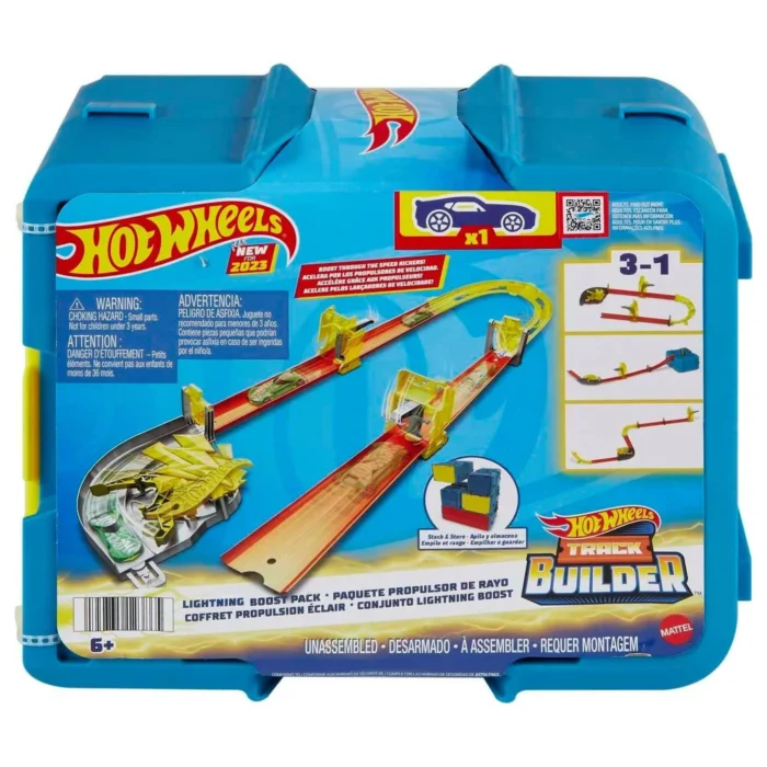 hot-wheels-track-set-with-1-car-12-boosting-components-stackable-toy-storage-box-lightning-themed-builder Трек *Блискавичне прискорення* Hot Wheels - Зображення 1