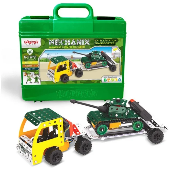 Металевий конструктор з електромотором у пластиковому кейсі  MECHANIX  Тягач (353елм/5мод) - Зображення 1