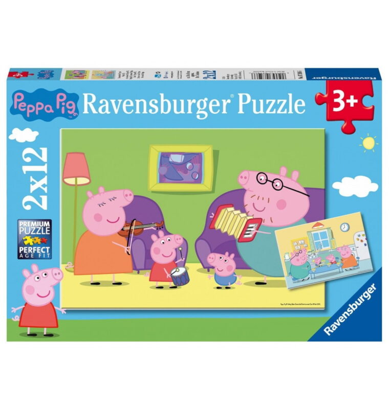 Ravensburger  Свинка Пеппа: музика і сніданок, 2 пазли по 12 елементів, 7596