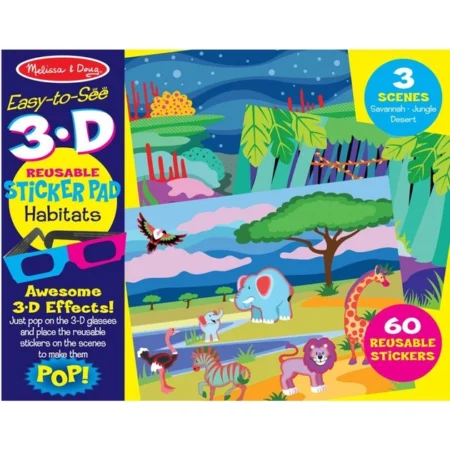 Багаторазові 3-D наліпки з окулярами  Місця існування тварин  Melissa&Doug (MD9376)