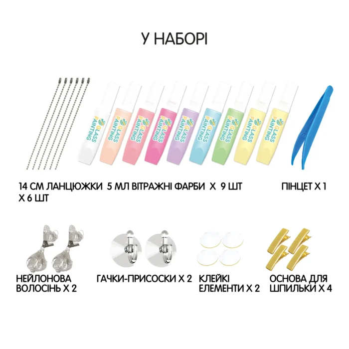 2045007 Набір для творчості, вітражі та вітражні фарби  Знаки зодіаку , 12 підвісок, 9 фарб - Зображення 3