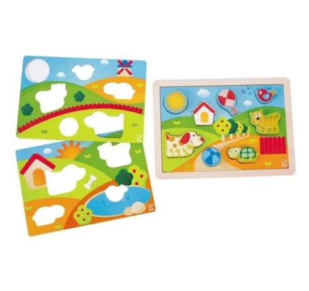 Дерев'яна рамка-вкладиш Hape Долина 3 в 1 (E1601) - Зображення 3