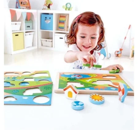 Дерев'яна рамка-вкладиш Hape Долина 3 в 1 (E1601) - Зображення 4