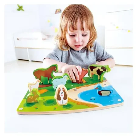 Дерев'яна рамка-вкладиш з фігурками Hape Звірята на фермі (E1454) - Зображення 4