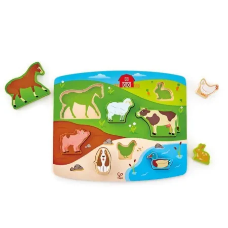 Дерев'яна рамка-вкладиш з фігурками Hape Звірята на фермі (E1454) - Зображення 2
