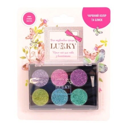Крем-тіні для повік з блискітками, з аплікатором дитячі т.м. «Lukky», Кольори:фіолетовий,рожевий,пурпуровий,зелений,бірюзовий,смарагдовий