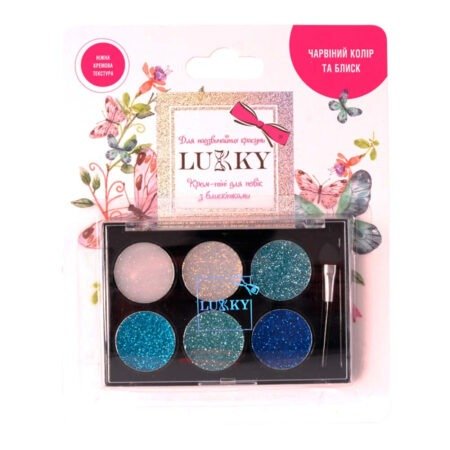 Крем-тіні для повік з блискітками, з аплікатором дитячі т.м. «Lukky», Кольори:синій, блакитний,бірюзовий,колір морської хвилі,перламутровий,білий