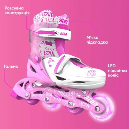 Роликові ковзани Neon Inline, розмір 30-33, рожевий - Зображення 4