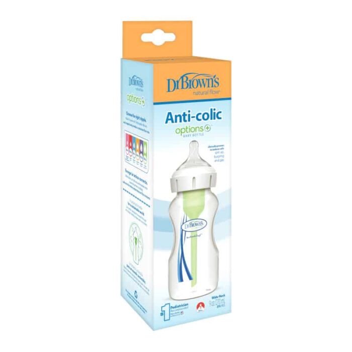 wb91600-esx_r1_pkg_3q_options-_anti-colic_wide-neck_9oz_270ml_1-pack.jpg.pagespeed.ce.lKHs3e5z_c Антиколікова пляшечка для годування Option+ з широким горлечком, матеріал скло, 2700 мл, 1 шт. в упаковці - Зображення 1