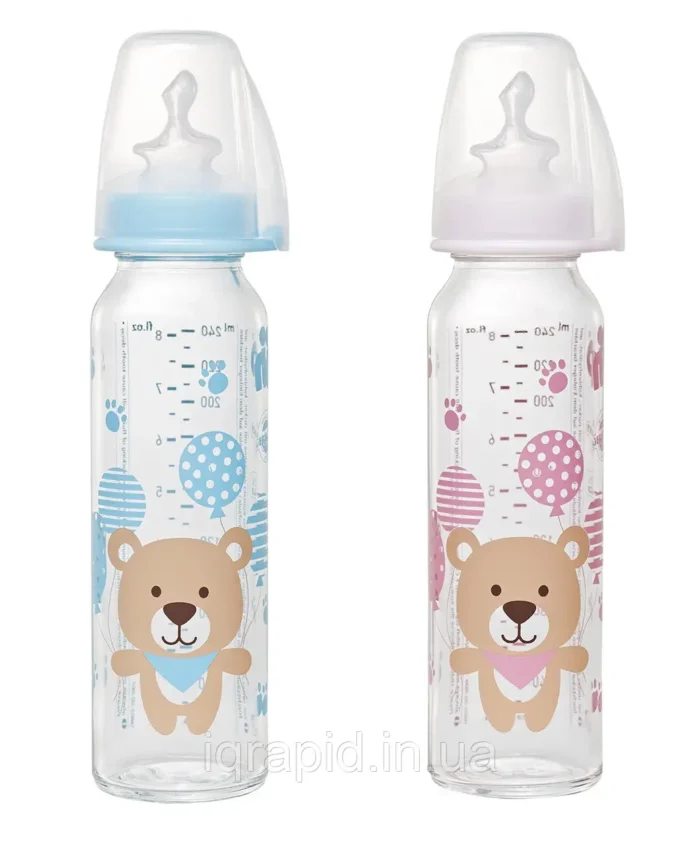 Скляна пляшка 250 мл,(МІКС)соска ортодонтична,антиколікова,силікон (від 0-6)M(середній потік)/NIP - Зображення 1