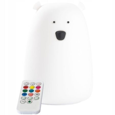 Велика силіконова лампа  Ведмедик  з пультом (біла)