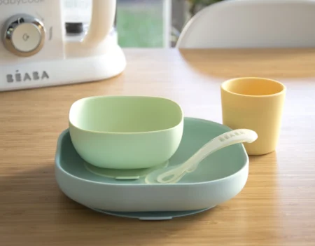 Набір: тарілка, миска, стакан, ложка Beaba 4+ жовтий/зелений - Зображення 3
