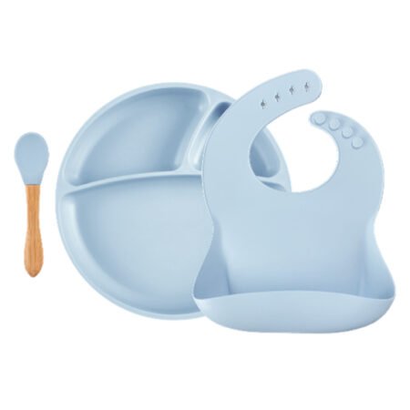 Набір для годування силіконовий (нагрудник, секційна тарілка, ложка)MinikOiOi BLW SetII-Mineral Blue
