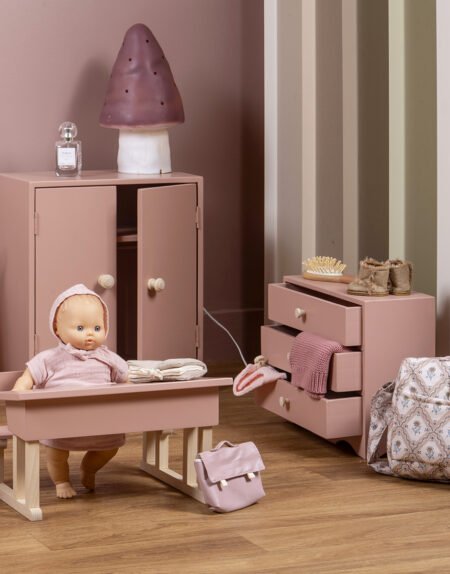 Ляльковий комод Minikane з 3 шухлядами з пудрового рожевого дерева - Зображення 2