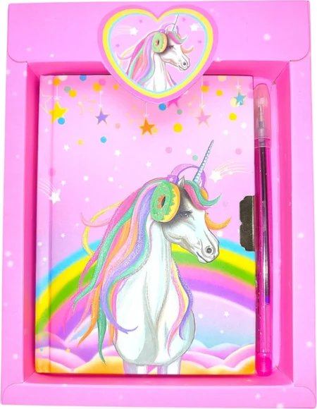 Блокнот дитячий на замочку в подар.коробочці з ручкою 150x110mm, 70g, 56 л, Єдиноріг