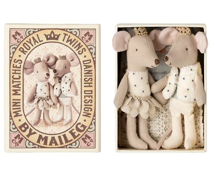 Королівські миші-близнюки Maileg, молодша сестра та брат у сірниковій коробці - Зображення 1