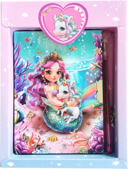 Блокнот дитячий на замочку в подар.коробочці з ручкою 150x110mm, 70g, 56 л, Русалонька