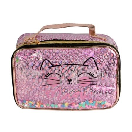 Косметичка з принтом  Киця , з конфетті 21x13x12см,марки «Lukky»