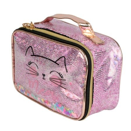 Косметичка з принтом  Киця , з конфетті 21x13x12см,марки «Lukky» - Зображення 2