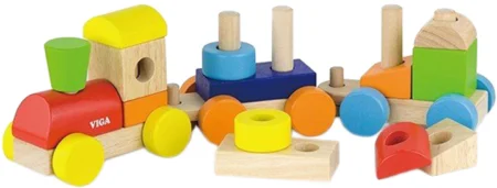 Дерев'яний поїзд Viga Toys Кольорові кубики (51610)