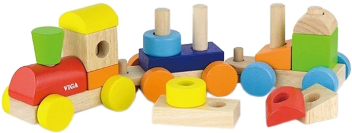 Дерев'яний поїзд Viga Toys Кольорові кубики (51610) - Зображення 1