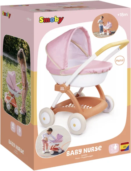 Коляска для ляльки Baby Nurse  Теракотова пудра , люлька з корзиною, 18 міс.+