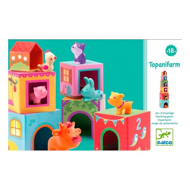 1 Набір кубиків картонних з аксесуарами арт.DJ09108 DJECO Гра Топанімо ферма 6 кубиків +6 тварин - Зображення 1