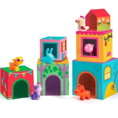 Набір кубиків картонних з аксесуарами арт.DJ09108 DJECO Гра Топанімо ферма 6 кубиків +6 тварин - Зображення 2
