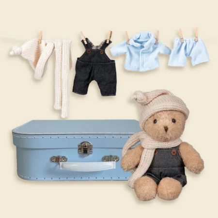 Ведмедик Морріс з одягом у валізі