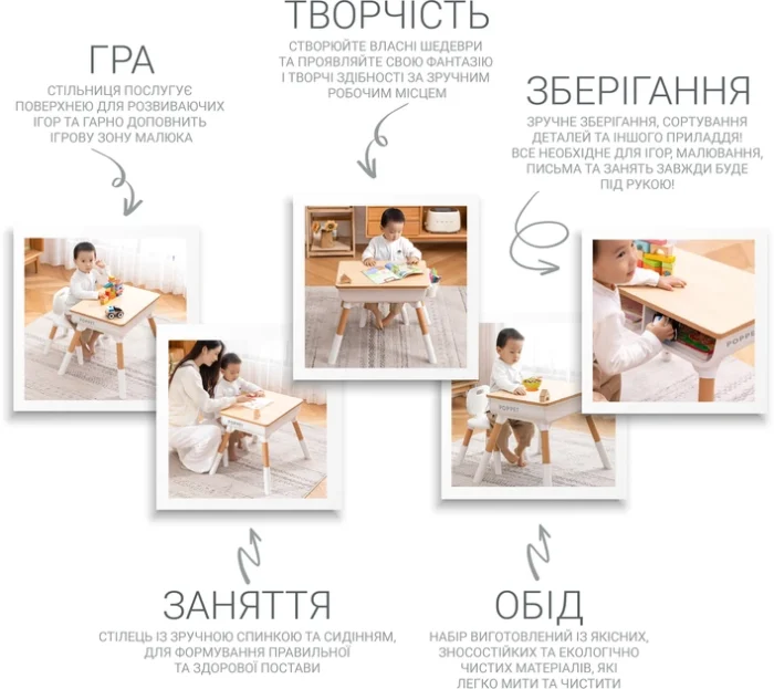 2035055 Комплект столик  Мультивуд 3 в 1  та стілець + подушка на стілець та набір фломастерів - Зображення 6