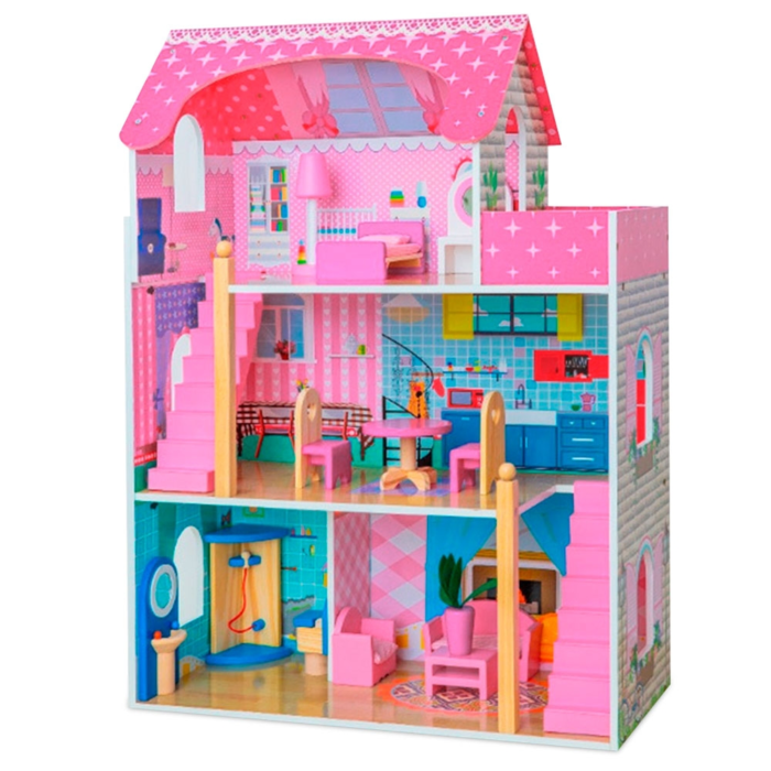 1 Дерев'яна іграшка Будиночок CHP-WW1 61-28,5-81 см., 3 поверхи, меблі, кор., 67-22-35 см. - Зображення 1