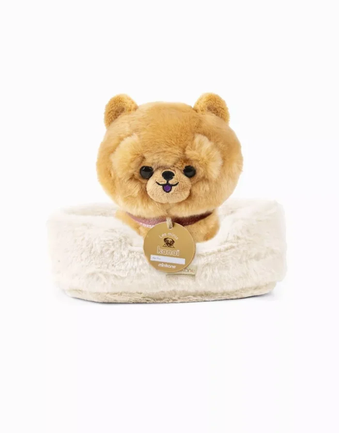 Локі, плюшевий песик 18 см з нашийником та кошиком зі штучного хутра кольору екрю - Зображення 1