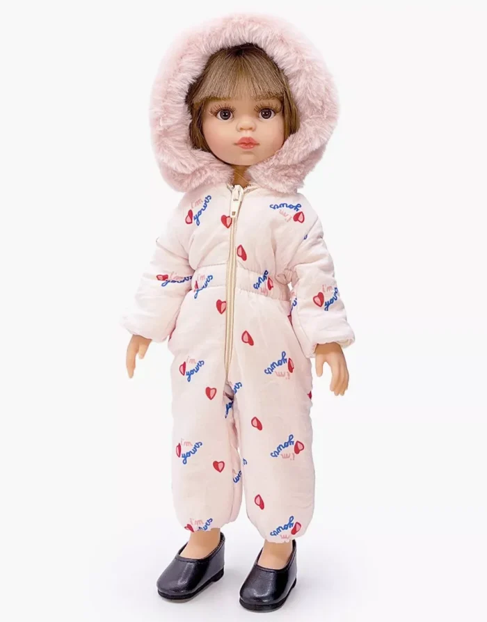 Лижний костюм Gigi з принтованої бавовни з обробкою зі штучного хутра для ляльок  32 см - Зображення 1